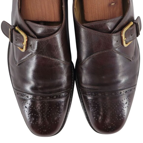 Bruno Magli Italy Mens 12M Brown Dress Shoes Leather Monk Strap Loafers Vintage - Picture 2 of 13